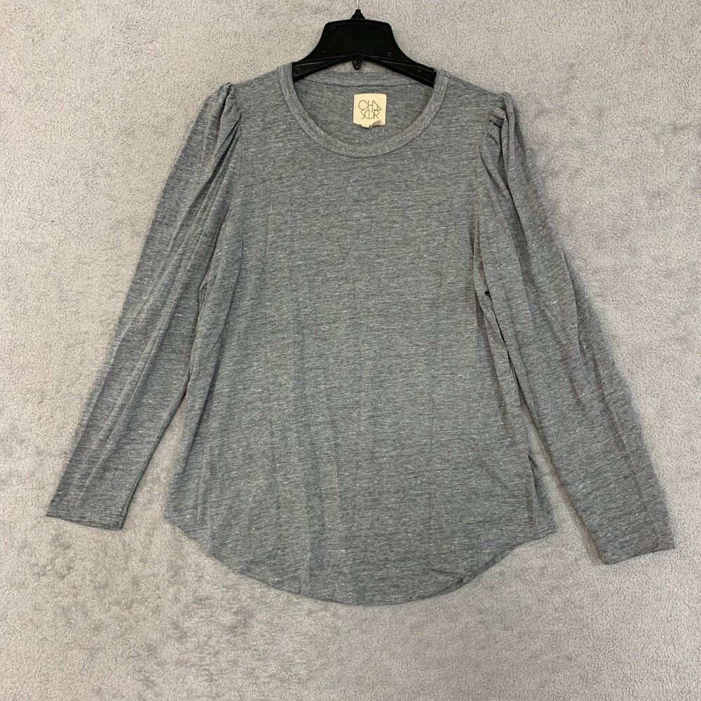 Chaser Women's L Gray Puff Shoulder Long Sleeve Top Cotton Blend